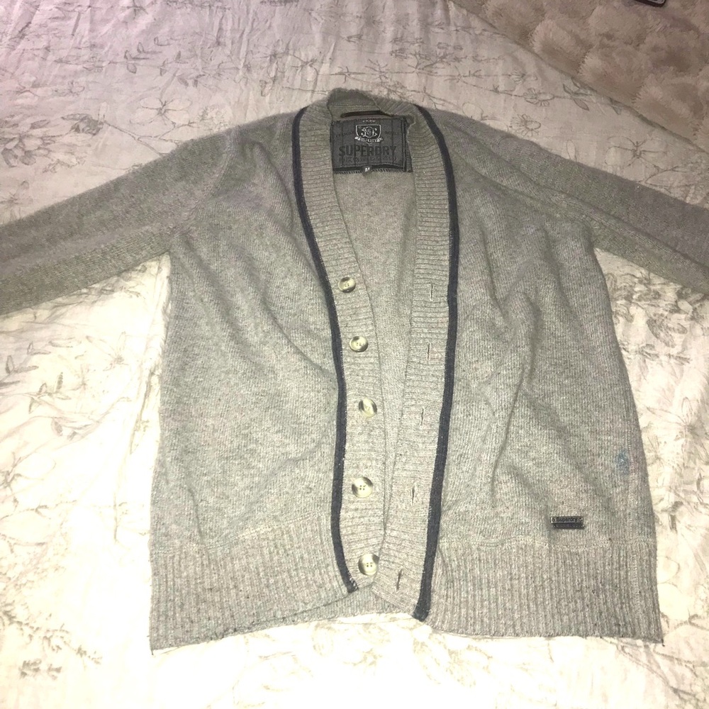 Superdry Gray Grey Cardigan Sweater Winter Warm medium *